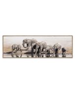 Framed Canvas 32x100 Elephants By Water